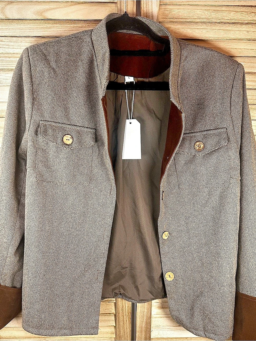 Blazer in Brown Size Large NWT herringbone pattern